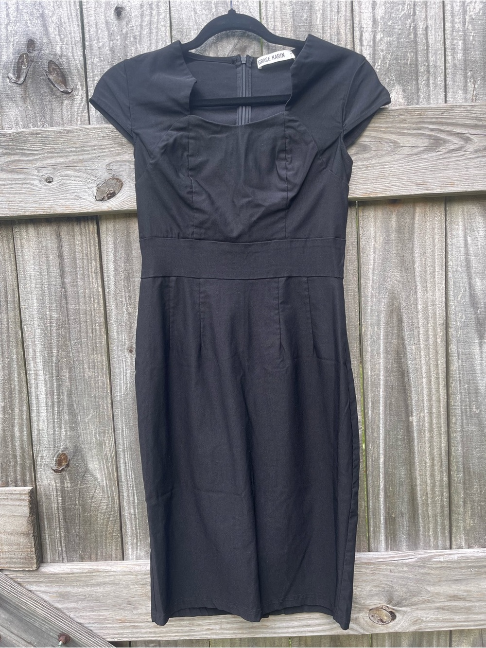 Grace Karin Black Cap Sleeve Midi Sheath Dress